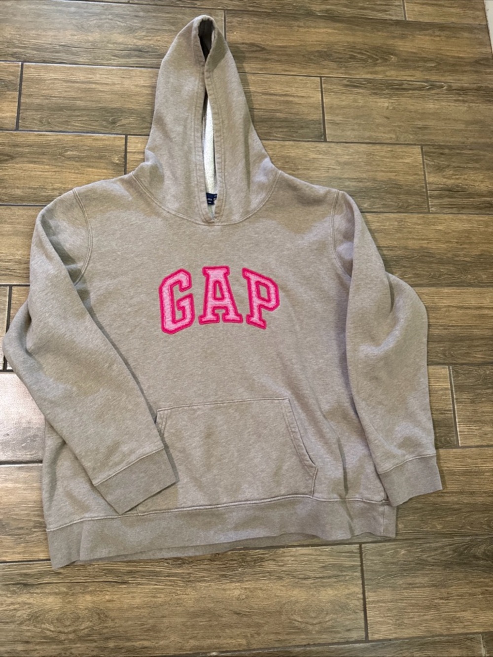 Vtg  Gap Brown/beige hoodie with Pink embroidery spell out writing  Women’s XXL